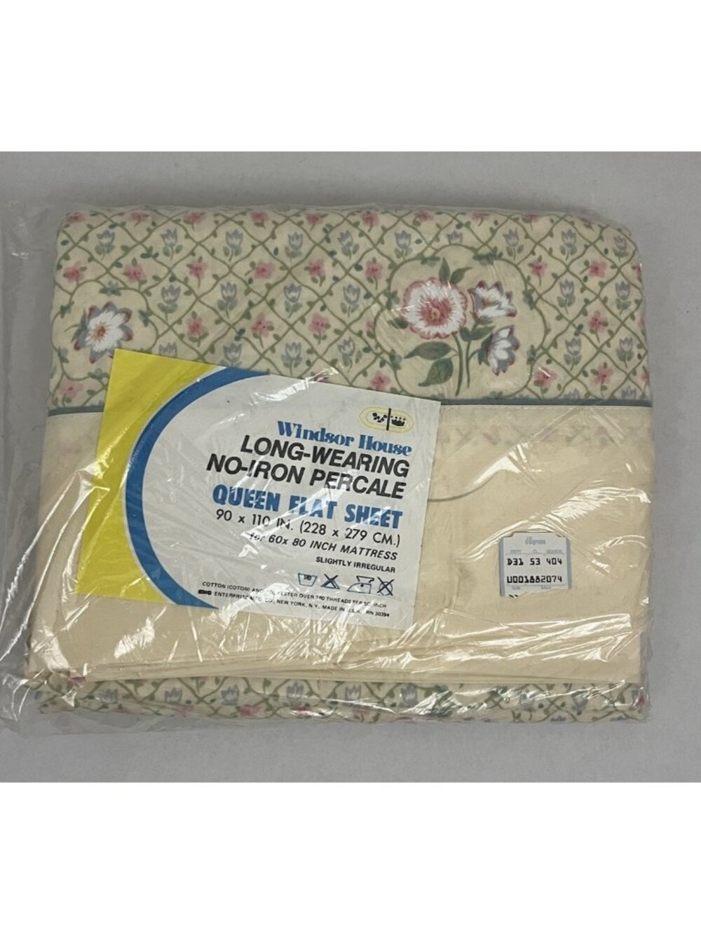 Windsor House Queen Flat Sheet 90x110" Country Floral Cottagecore Flower NEW